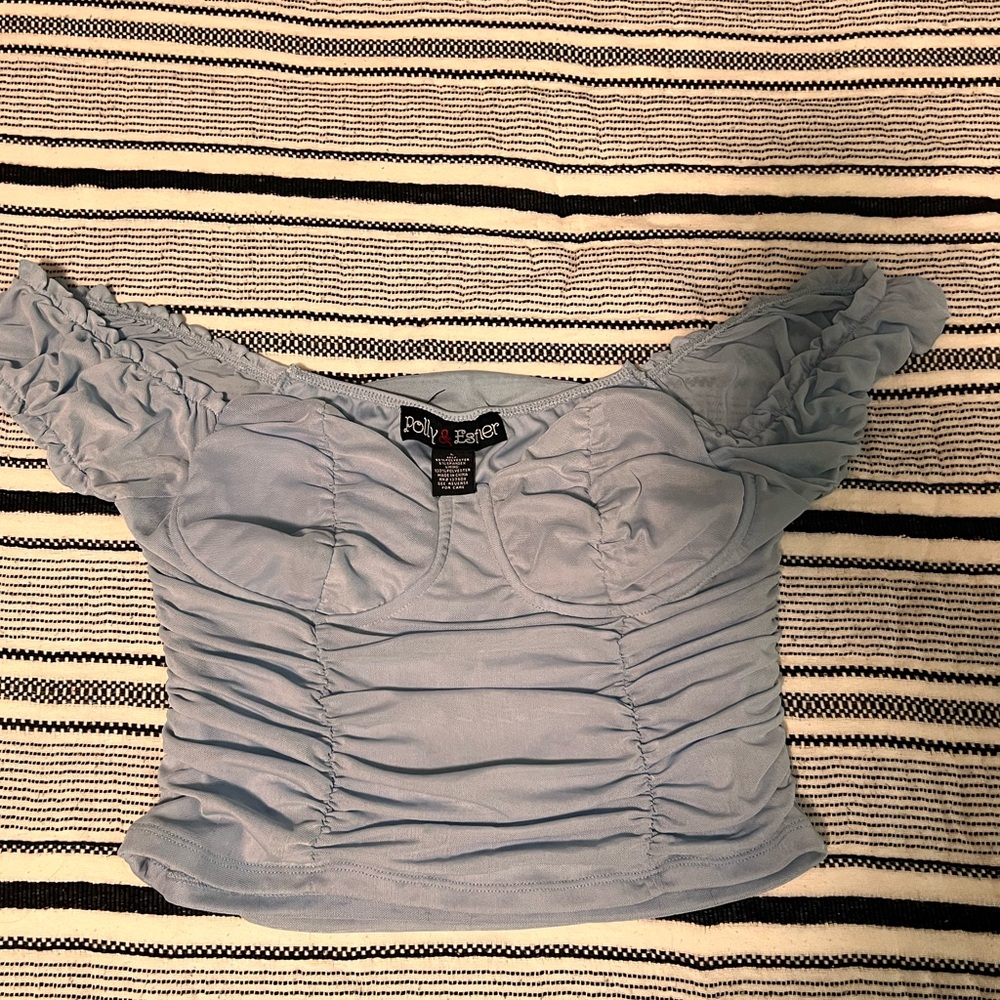 Polly & Esther Sky Blue Ruched Blouse